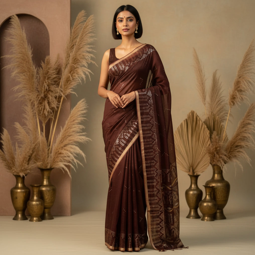 Muslin sequin saree for all festivals