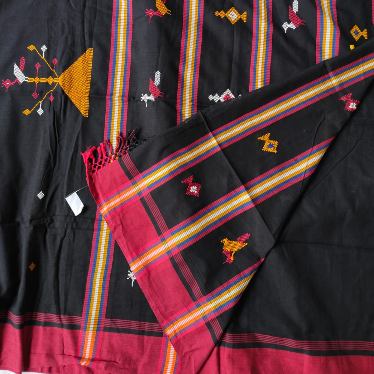 Handloom khadi cotton black saree
