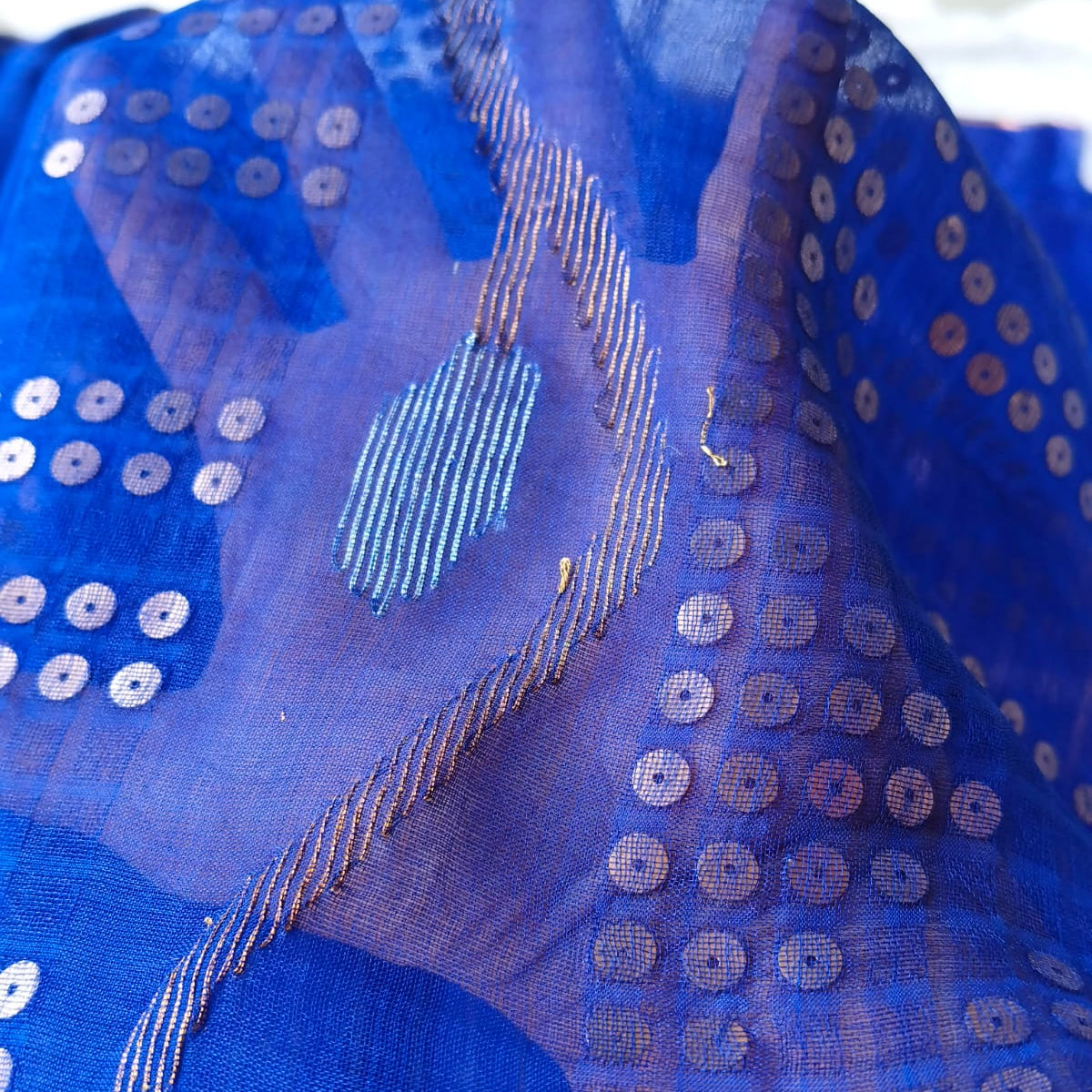 Royal blue pure muslin sequin saree