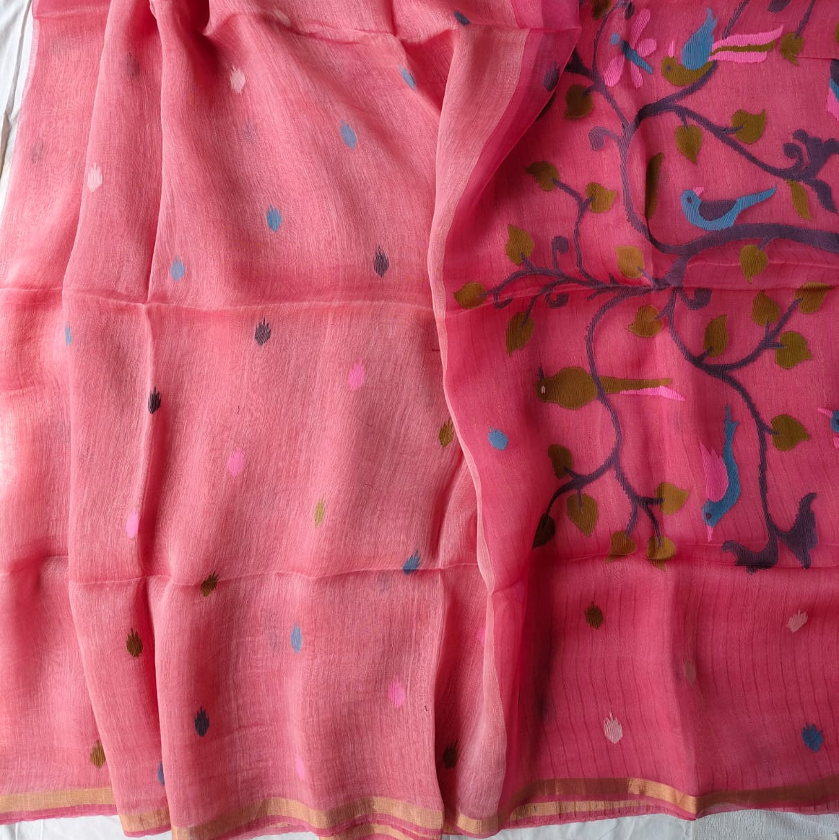 Handloom pure silk linen saree.