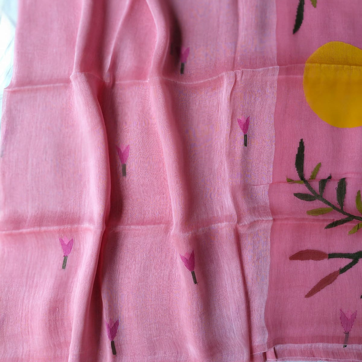 Handloom colour silk linen saree