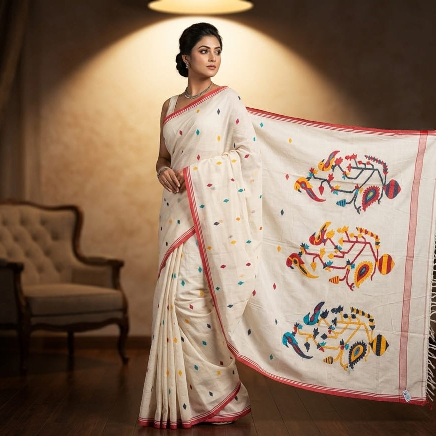 Handloom cotton jamdani saree