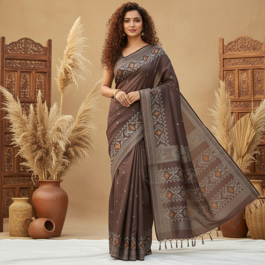 Handloom pure tusaar jamdani saree