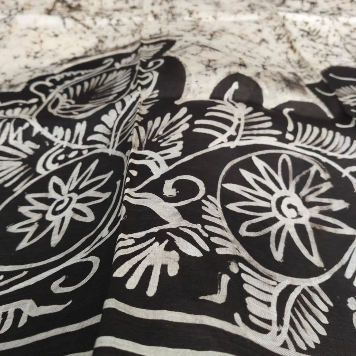 Hand batik on pure katan silk / mulberry silk