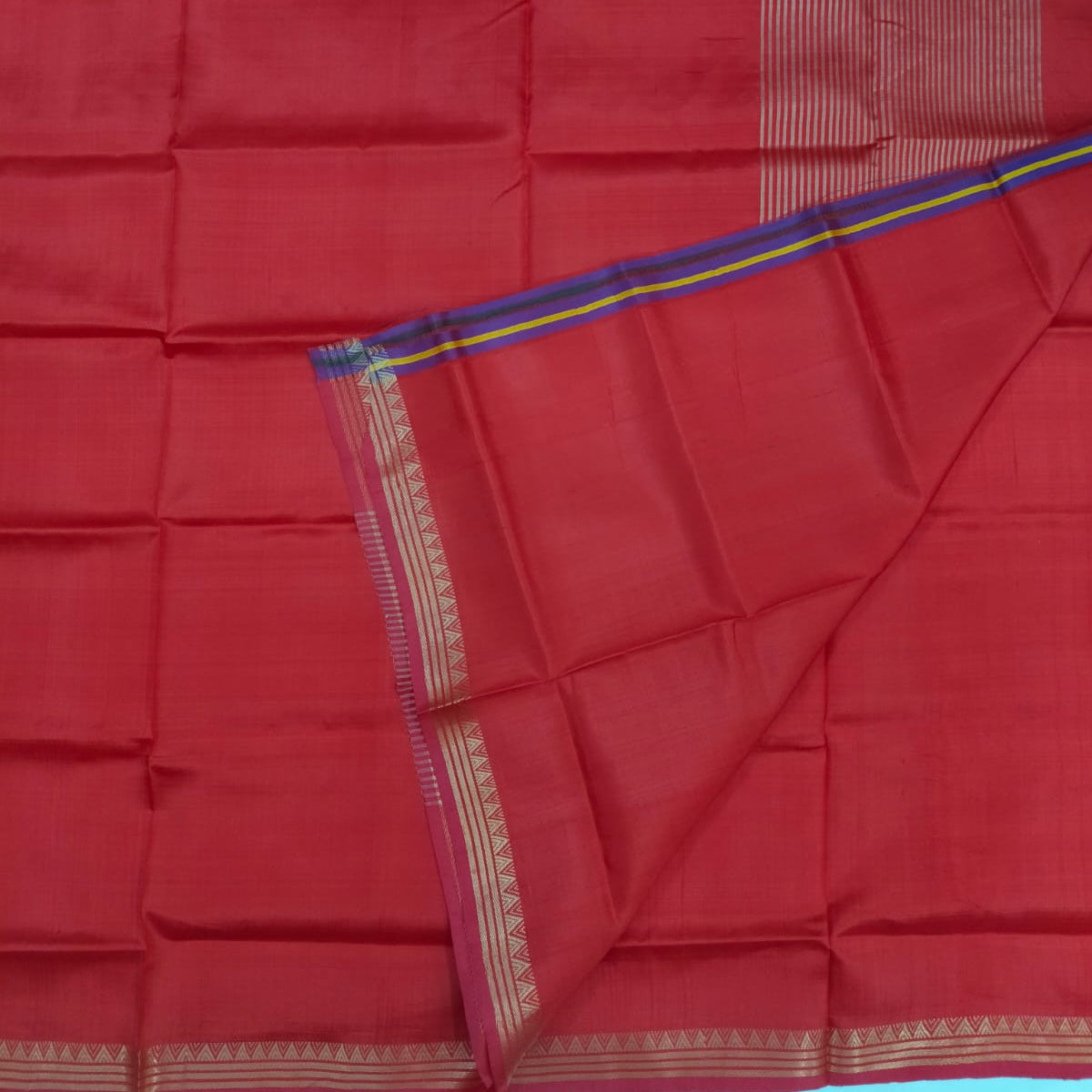 Handloom katan silk/mulberry silk plain saree with 1 inch zari border.