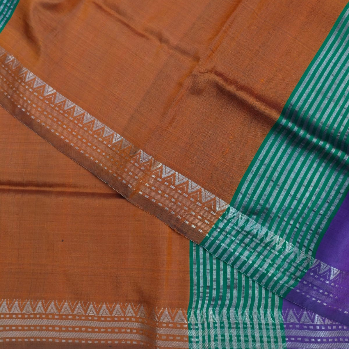 Handloom katan silk/mulberry silk plain saree with 1 inch zari border.