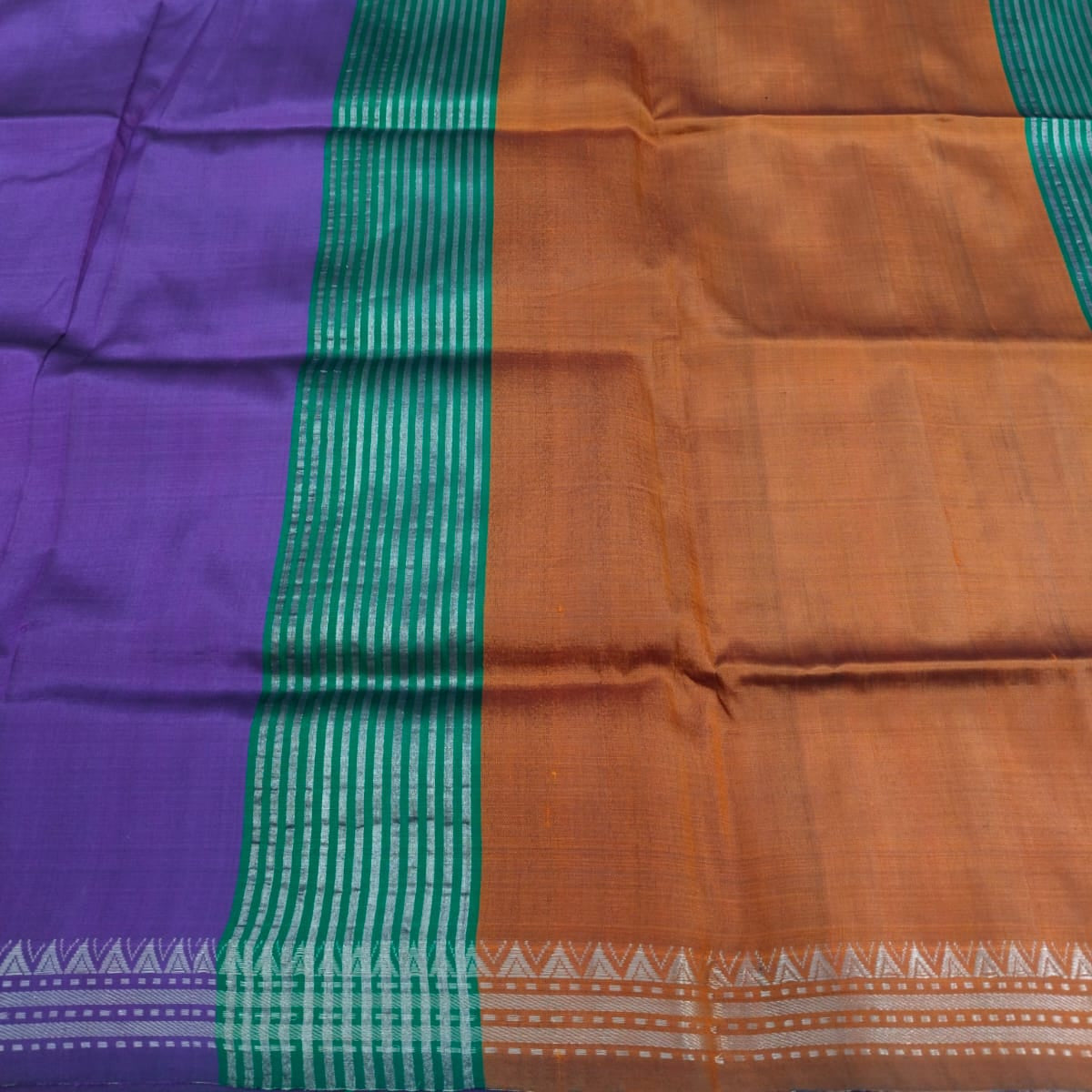 Handloom katan silk/mulberry silk plain saree with 1 inch zari border.