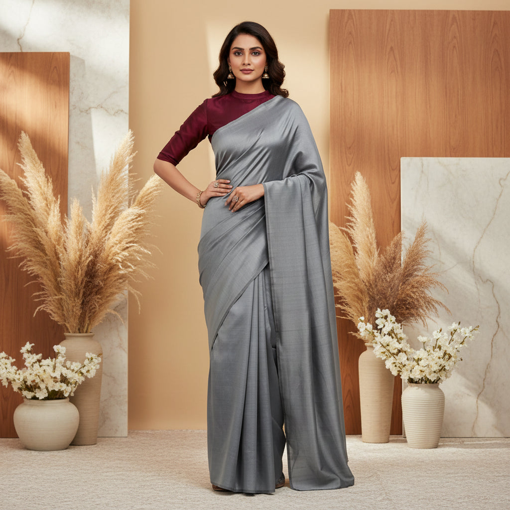 plain katan  mulberry  silk saree.