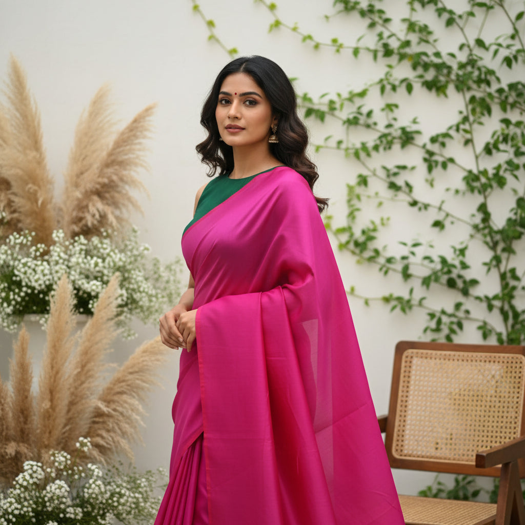 plain katan silk or mulberry silk saree