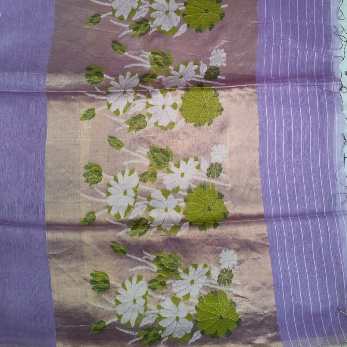 handloom tissue linen lavender saree