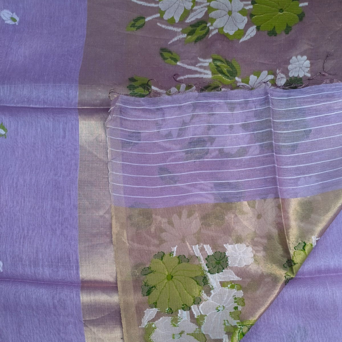 handloom tissue linen lavender saree