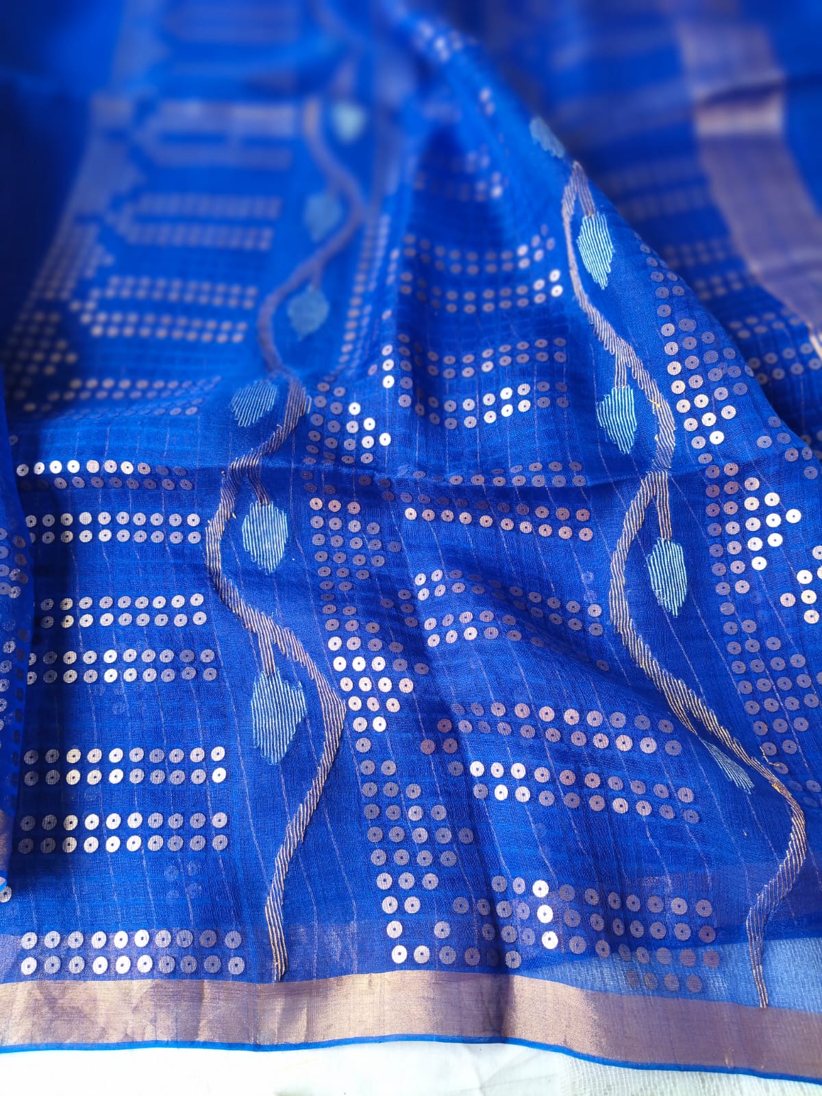 Royal blue pure muslin sequin saree