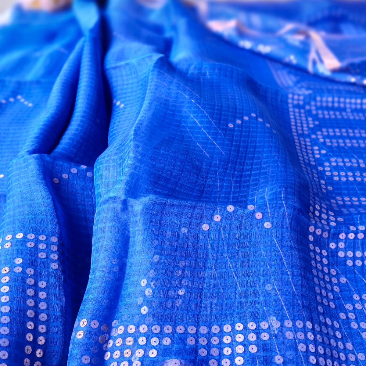 Royal blue pure muslin sequin saree