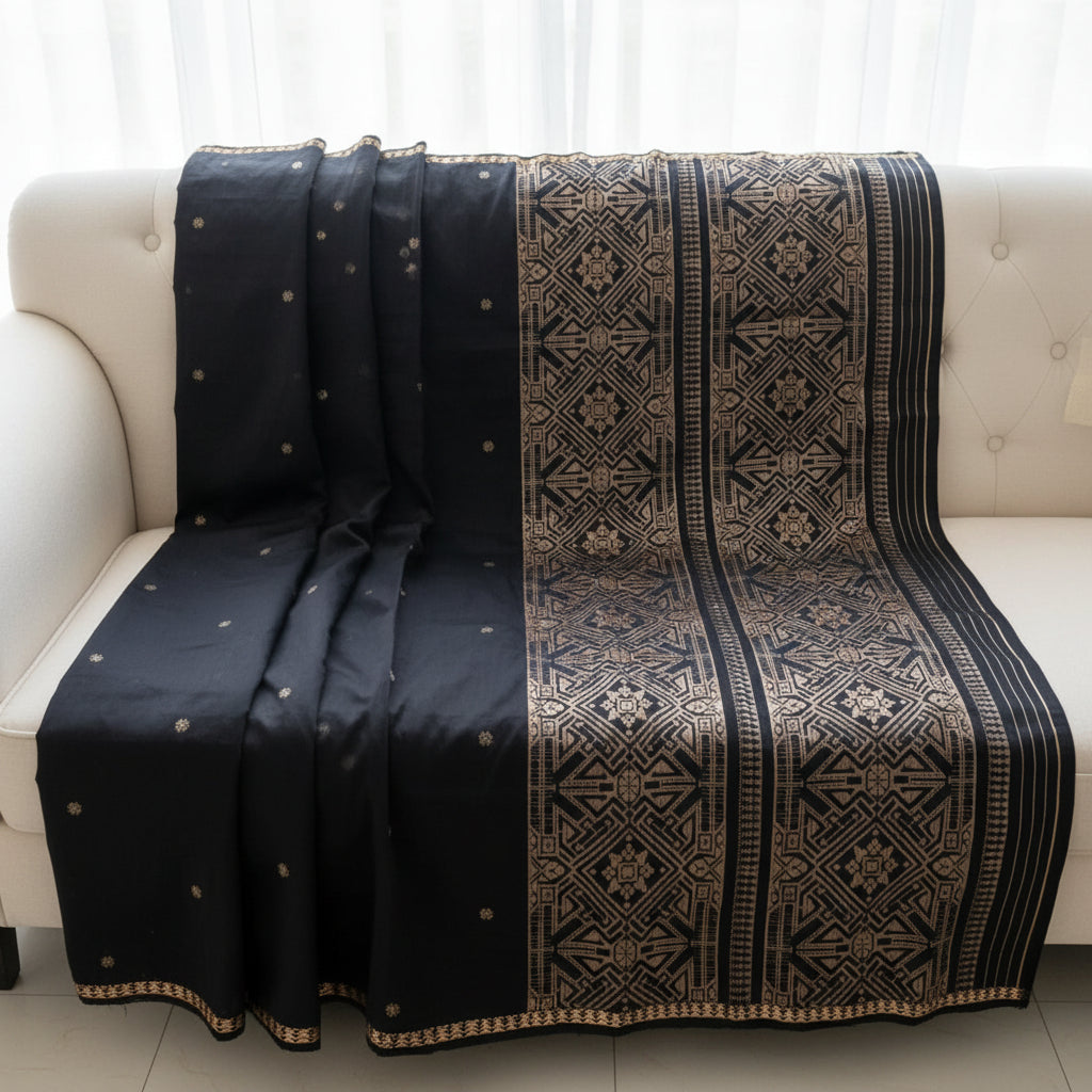 Black Bangalore and matka silk handloom saree
