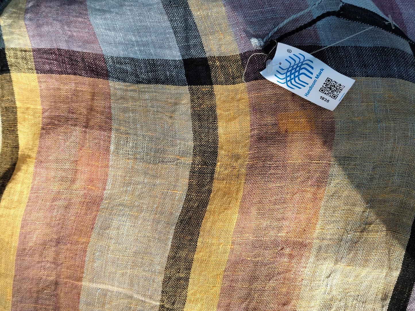 Linen Multicolour Chequered Handloom Saree