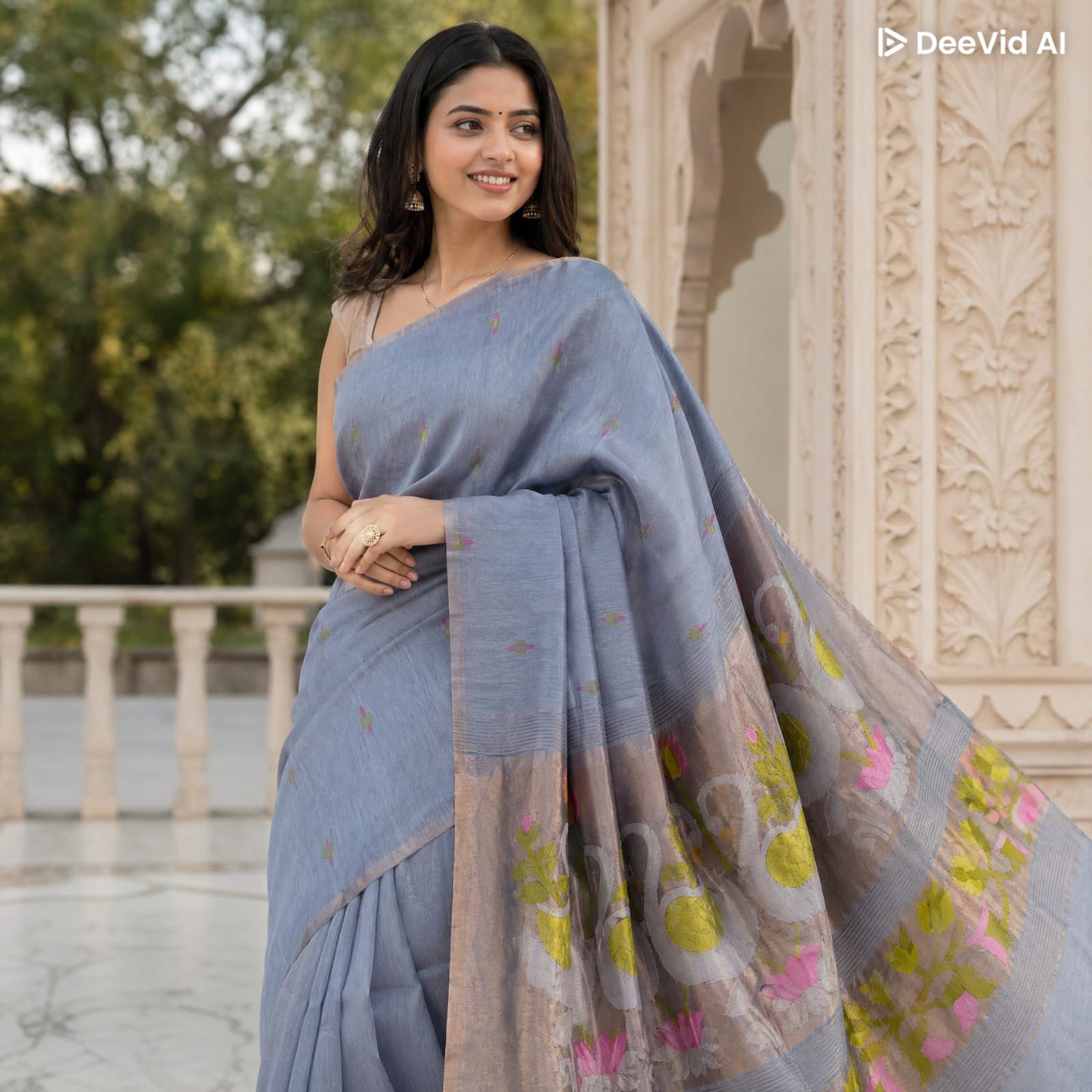 Handloom tissue linen saree