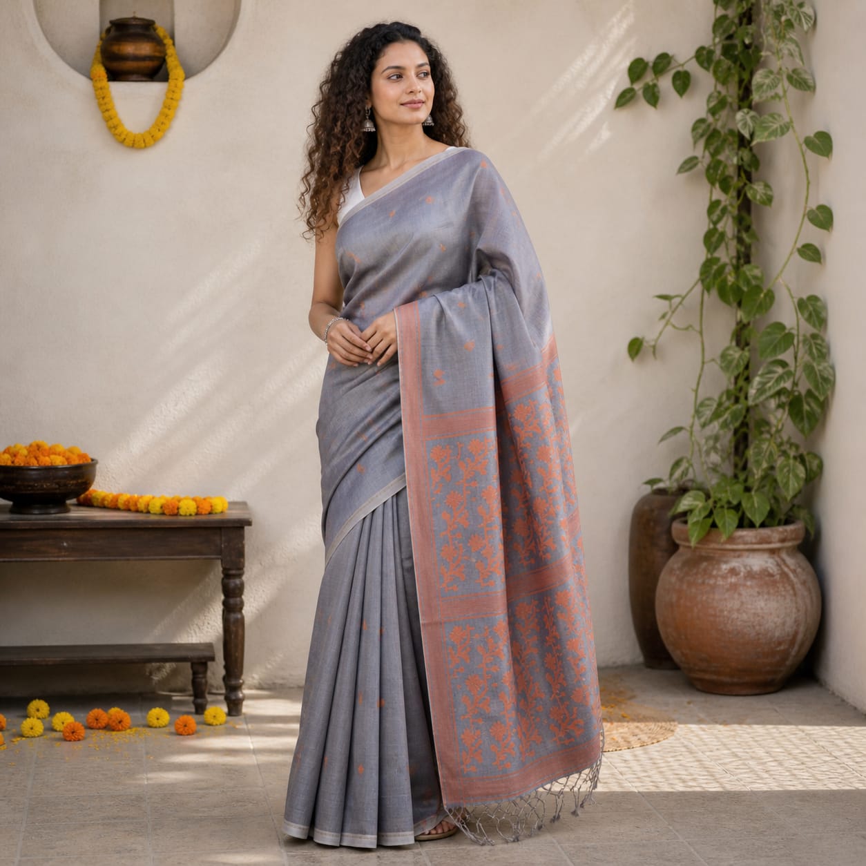 Handloom pure tussar jamdani saree