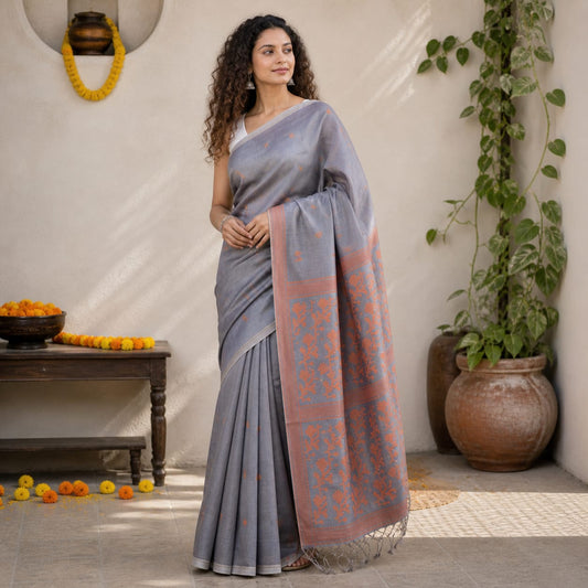 Handloom pure tussar jamdani saree
