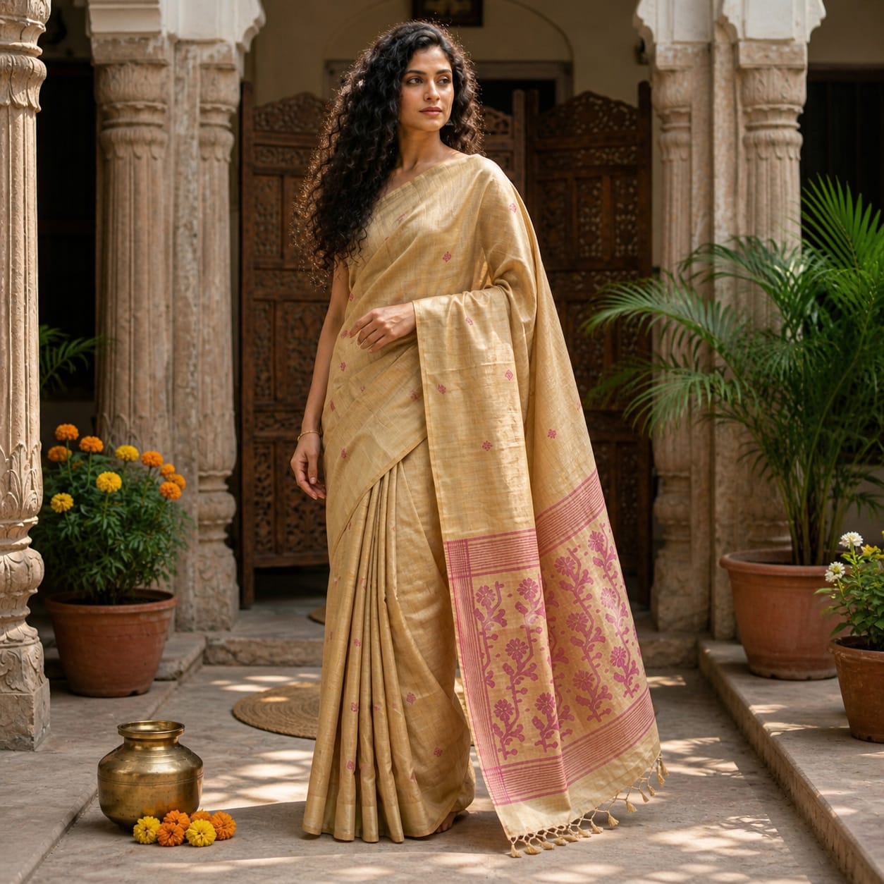 Handloom pure tussar jamdani saree