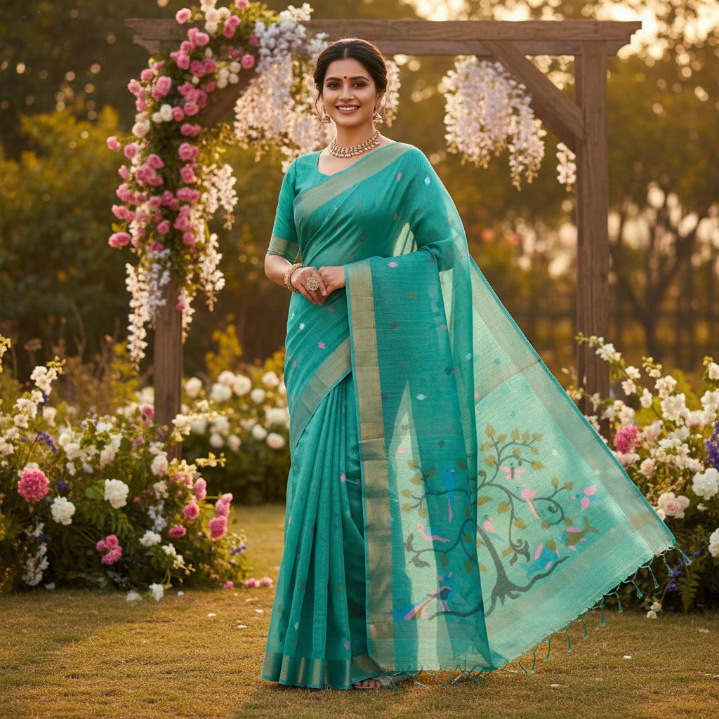 Handloom silk linen saree