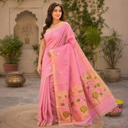 Handloom pure tissue linen saree