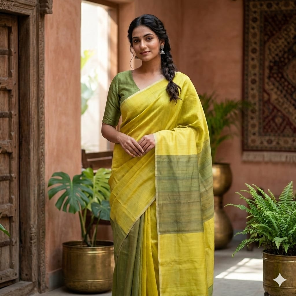 Handloom katan silk/ mulberry silk saree.