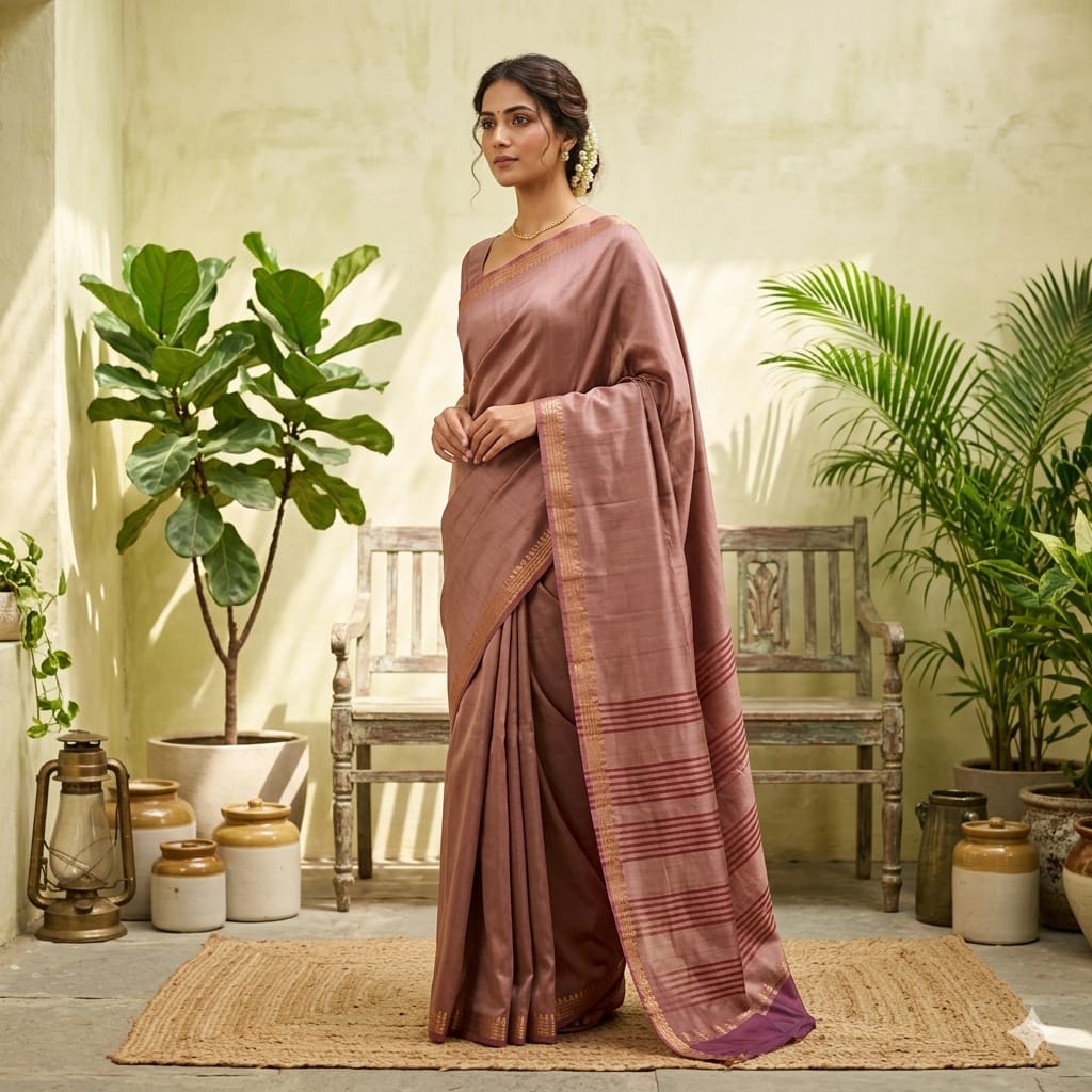 Handloom katan/mulberry silk small border saree