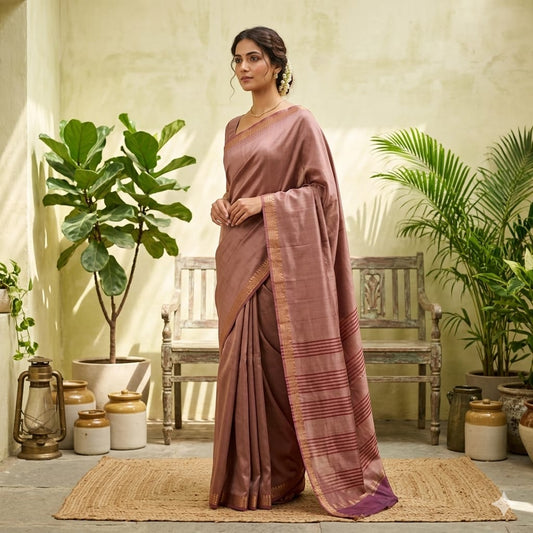 Handloom katan/mulberry silk small border saree