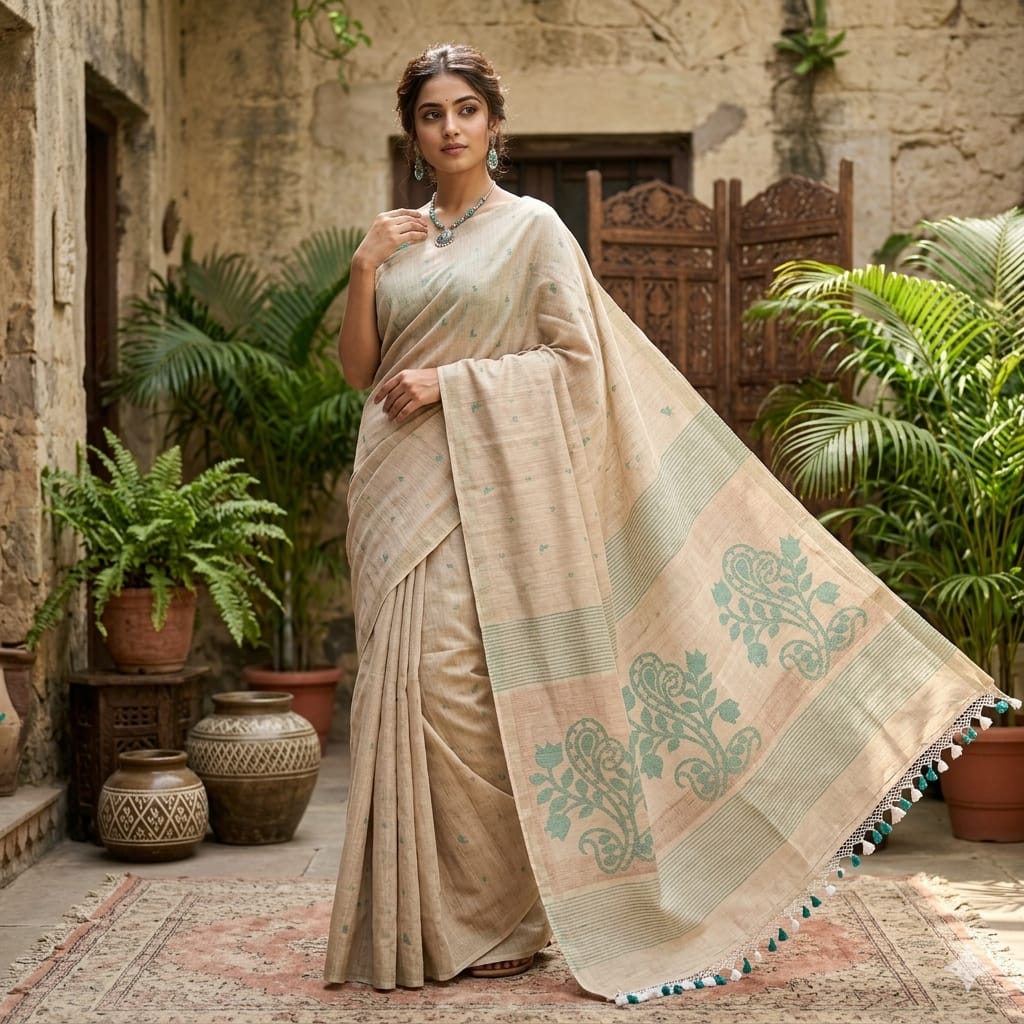 pure cotton and tussar silk saree
